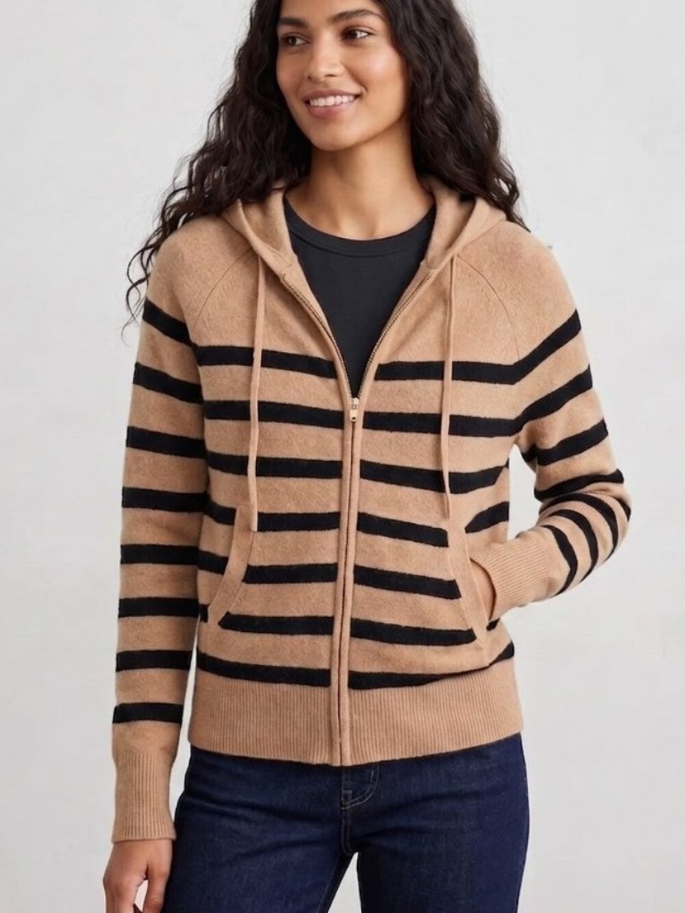 J.Crew Zip-up Stripe Hoodie Sweater in Supersoft Yarn